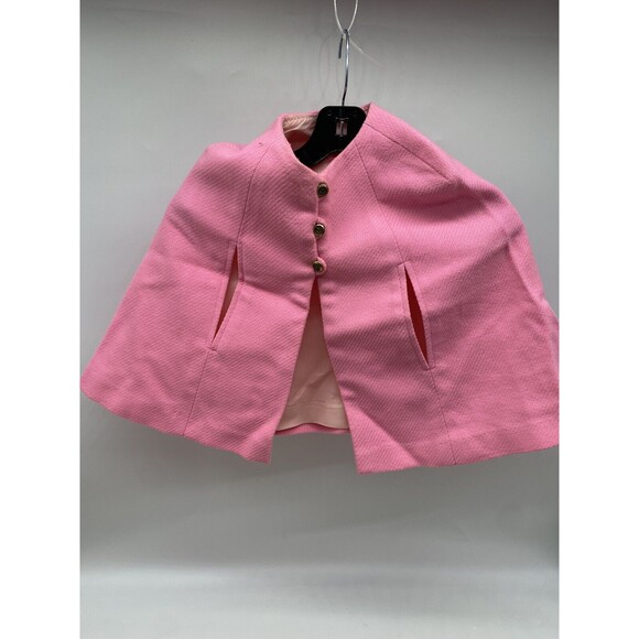 Adorable Pink Little Girls Cape w￼/ 3 Buttons Arm holes 18” Long 1960s Poncho - Picture 3 of 16